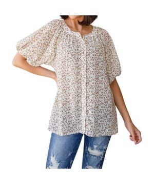 Bibi Fancy Me Floral Button Down Shirt - White