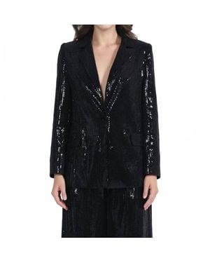 Gracia Sequin Embellished Long Sleeve Blazer - Black