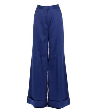 Self-Portrait Wide-Leg Pants With High Waist And Cuffed Hem - Blue