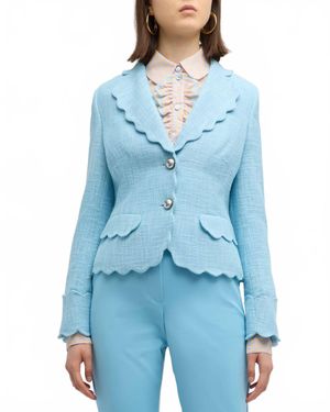 Maison Common Scalloped Cotton-Blend Two-Button Tweed Jacket - Blue