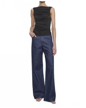 Enza Costa Fluid Jersey Sleeveless Draped Boatneck Top - Blue