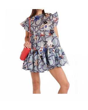 Celiab Egeo Floral Graphic Mini Dress - Blue