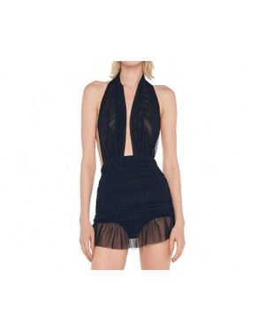Norma Kamali Ruffle Halter Mio Mini Dress - Blue