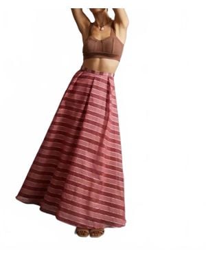Eva Franco Golden Cranberry Stripes Maxi Skirt - Red