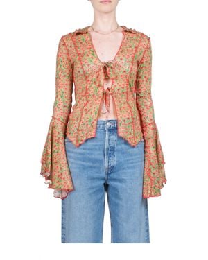 Siedres Zee Fluted Sleeve Tie-Front Shirt - Blue