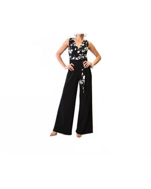 The Sang Printed Overwrap Sleeveless Solid Pants Jumpsuit - Black