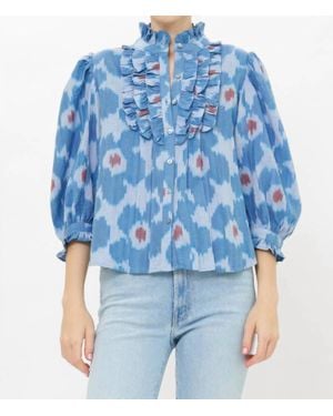 Oliphant Ruffle Front Button Blouse - Blue