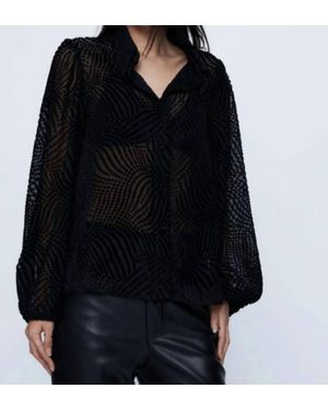 WILD PONY Dot Long Sleeve Blouse - Black
