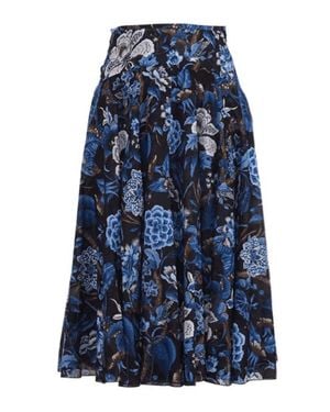 Samantha Sung Hill Garden Aster Skirt W/ Yoke Midi Skirt - Blue