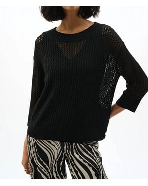 Joseph Ribkoff Crew Neck Open Knit Sweater Top - Black