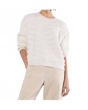 Apricot Fluffy Stripe Sweater Sweater - White