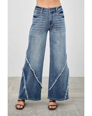 TRUEDAMES Mid Rise Wide Frayed Seam - Blue