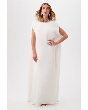 Trina Turk Masquerade Sleeveless Maxi Dress With Jeweled Neckline - White