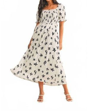 Klesis Floral Midi Puff Sleeves Dress - White
