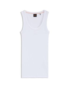 BOSS Stretch-Cotton Slim-Fit Top With Ribbed Structure - White