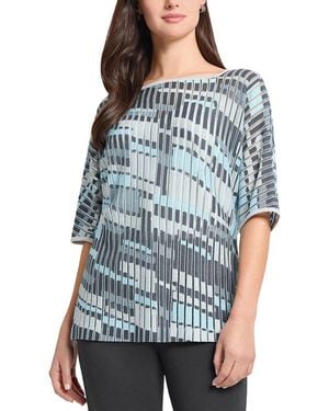 Ming Wang Sheer Burnout Jacquard Knit Tunic - Blue