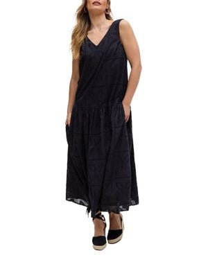 Raffya Squire All Over Cut Work Drop Waist Midi Dress - Black