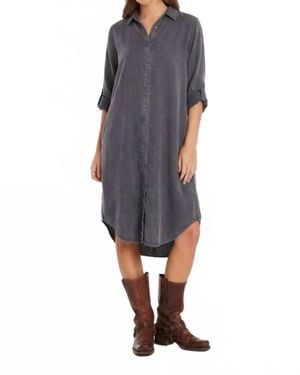 Mod-o-doc Roll Up Sleeve Midi Shirt Dress - Blue