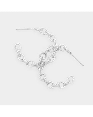 Fashnzfab Rope Textured Chain Feel Hoop Earrings - White