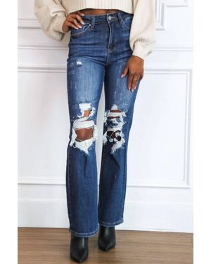 Risen Berkley Distressed High Rise Straight Jeans - Blue