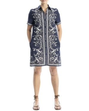 Max Studio Button-Front Mini Shirt Dress - Blue