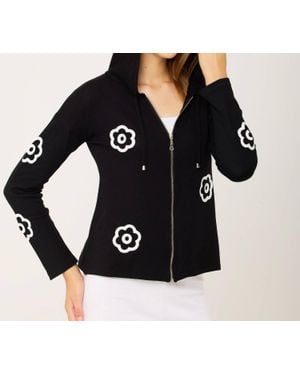 French Kyss Handmade Flower Zip Hoodie - Black