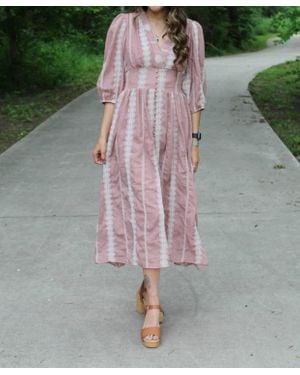 Blue B Embroidered Geo Aztec Stripe Midi Dress - Green