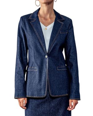 Trend:Notes Stitch Denim Blazer - Blue