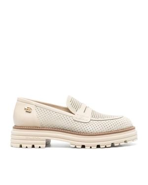 Baldinini Perforated Chunky Sole Leather Loafers - Natural