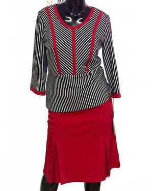 Tally Taylor 2 Piece Stripe Skirt Suit - Red