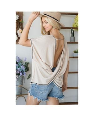 TRUEDAMES Open Back Wide Sleeve Shorsleeve Top - Gray