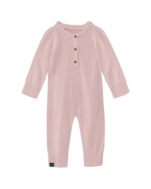 KICKEE Kids' Bamboo Knitted Henley Romper - Pink