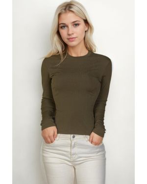 TRUEDAMES Ribbed Round Neck Long Sleeve Top - Green