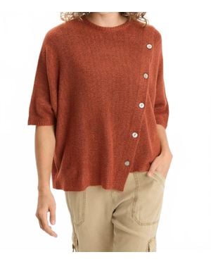 XCVI Asymmetrical Button Detail Knit Poncho Top - Brown