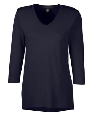 Devon & Jones Perfect Fit Bracelet-Length V-Neck Top - Blue
