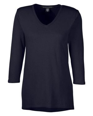 Devon & Jones Perfect Fit Bracelet-Length V-Neck Top - Blue