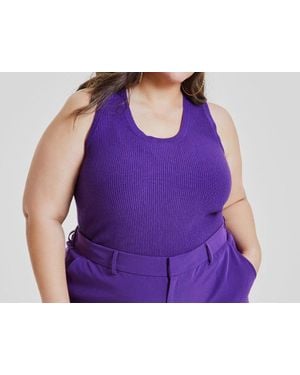 Nina Parker Trendy Ribbed Tank Sweater Vest Imperial Pullover Fts1073 - Purple