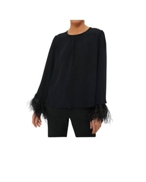 Marella Rivista Crepe De Chine Feather Blouse - Black