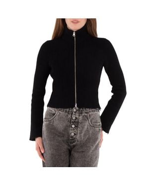 MM6 by Maison Martin Margiela Ribbed Knit Cotton Zip-Up Cardigan - Black