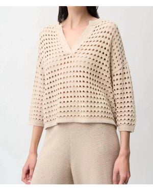 Joseph Ribkoff Sequined Open Knit V-Neck Boxy Sweater Top - Natural