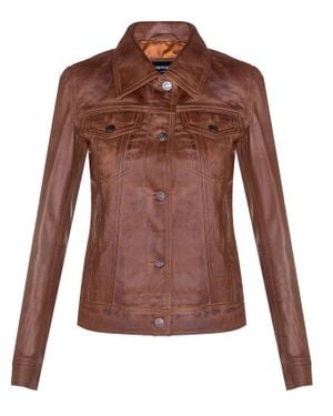 Infinity Leather Leather Trucker Jeans Jacket-Anderlecht - Brown