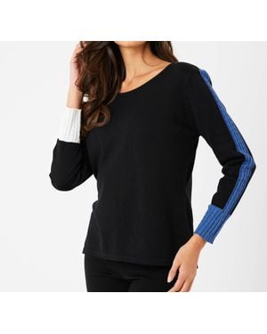 French Kyss Braided Sleeve Scoop Neck Top - Black