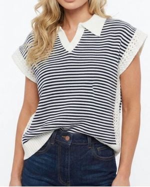 Karlie Stripe Sleeveless Sweater - Blue