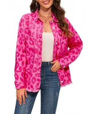 Shiying Fashion Button Cuffs Raw Hem Jacket - Red