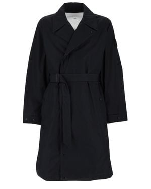 Stone Island Belted Gathered Back Cotton Trench Coat - Black