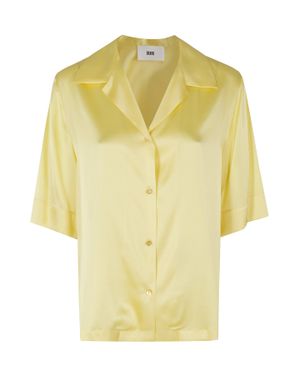 SOLOTRE Silk Classic-Collar Long-Sleeve Silk Casual Shirt - Yellow