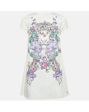 Roberto Cavalli Tiger And Floral Print Jacquard A-Line Mini Dress - Blue