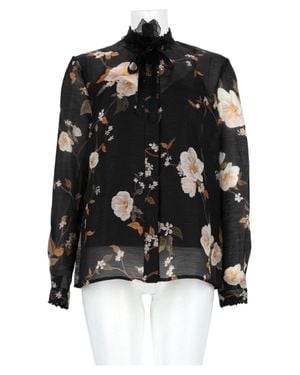 Zimmermann Floral Printed Ruffled Linen-Silk Blouse - Black