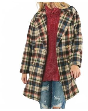 Davi & Dani Oversized Plaid Coat - Red