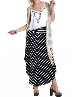 Umgee Bohemian Striped Midi Skirt - White